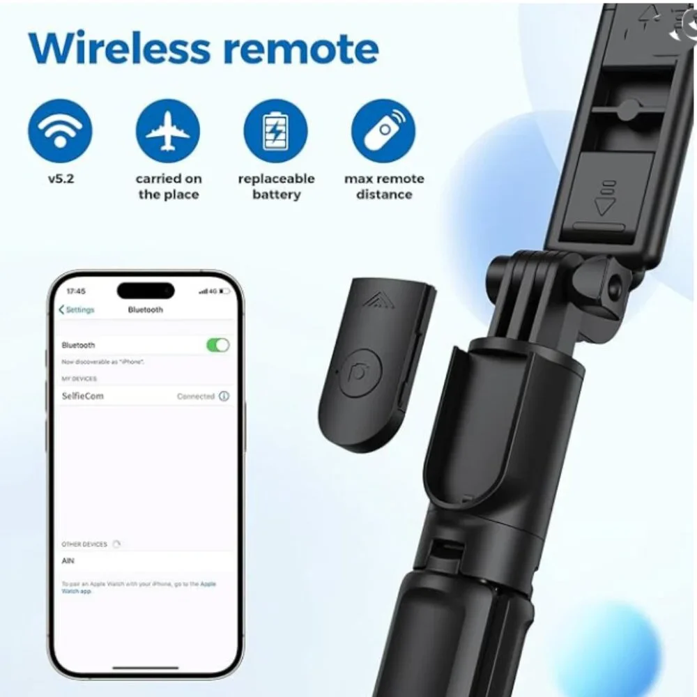 Selfie Stick Tripod, Retractable Selfie Stick Tripod w/ Wireless Remote Control